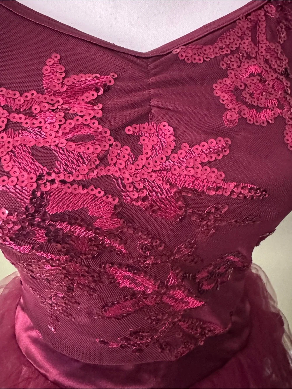 Weissman Burgundy Sequin Lace Tutu Dress